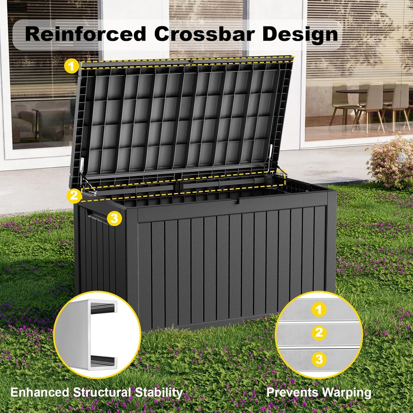 Skiennix 260 Gallon Outdoor Deck Box - Lockable Waterproof Storage for Garden Tools & Cushions | Black
