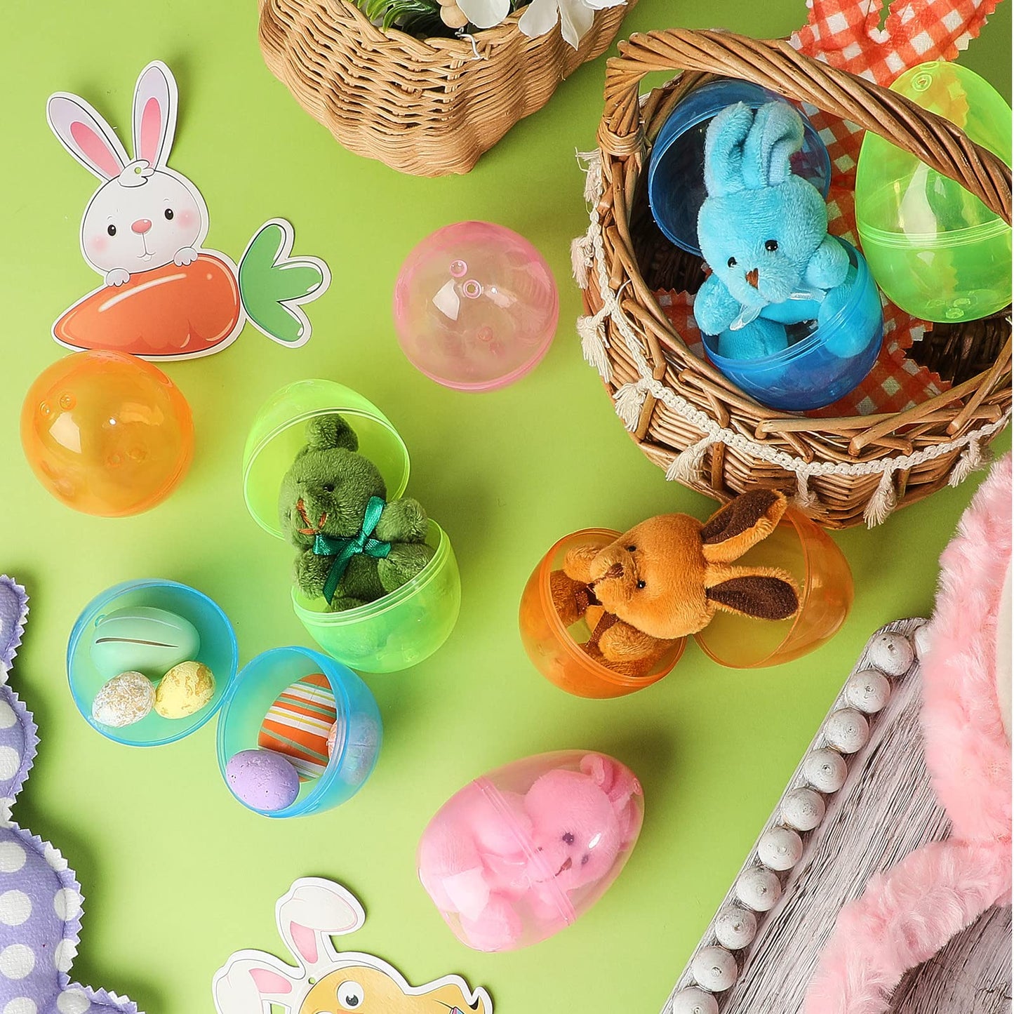 Meooeck 144 Pcs Fillable Plastic Easter Eggs Bulk 3.2'' Clear Mini Empty Colorful Easter Eggs for Prize Toys Filling Treats Basket Stuffers Filler Hunt Party Supplies Favors