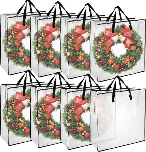 Clear Wreath Storage Container by [Brand Name] - 24 Inch, 8 Pack with Zipper & Sturdy Handles for Seasonal Decor