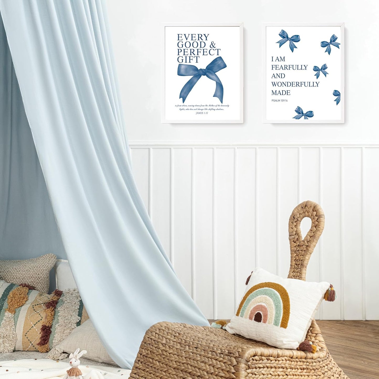 LARTSFRO Coquette Navy Blue Bow Wall Art - Aesthetic Decor for Teen Girls | Set of 4 Unframed 10x8 Inch Prints