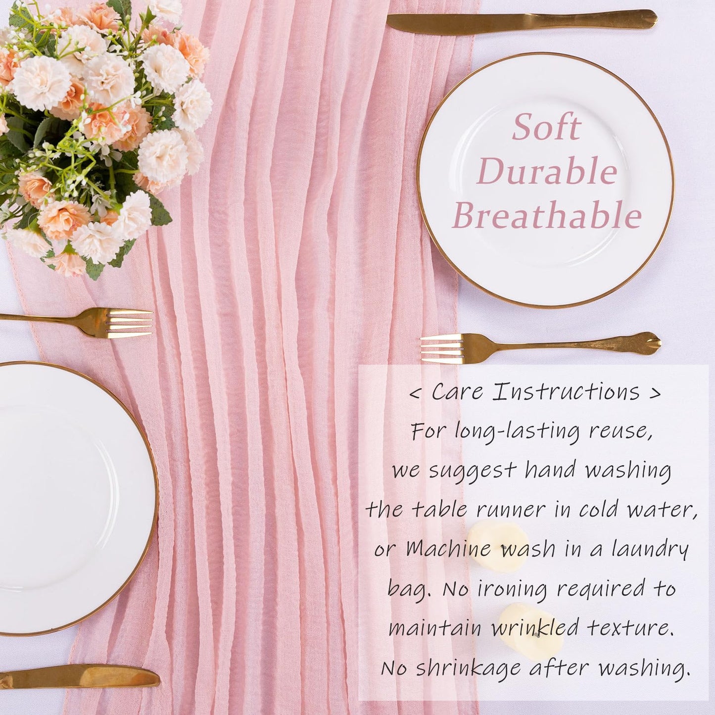 SAJOO Blushing Pink Cheesecloth Table Runner 10ft Gauze Table Runner for Wedding Baby Bridal Shower Party 32x120 Inches Boho Rustic Long Cheese Cloth Spring Home Decorations