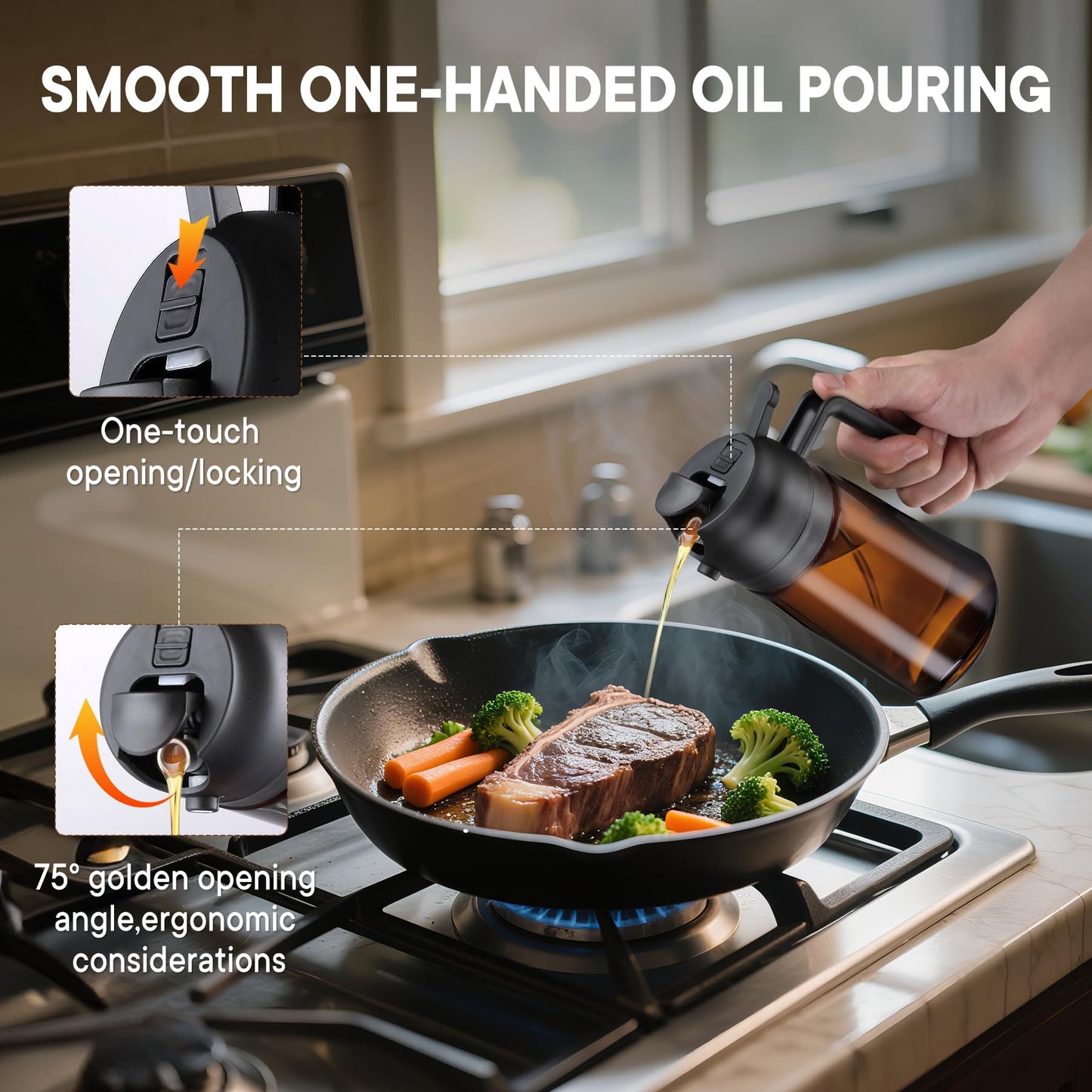 Arsatbs 16oz/470ml Olive Oil Sprayer for Cooking, 2 in 1 Oil Dispenser Bottle Spray and Pour with Stickers, Premium Dark Brown Glass Oil Bottle for Air Fryer and Salad