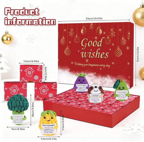 Handmade Crochet Animals Advent Calendar 2025 - 24 Days of Positive Cards & Emotional Support Toys