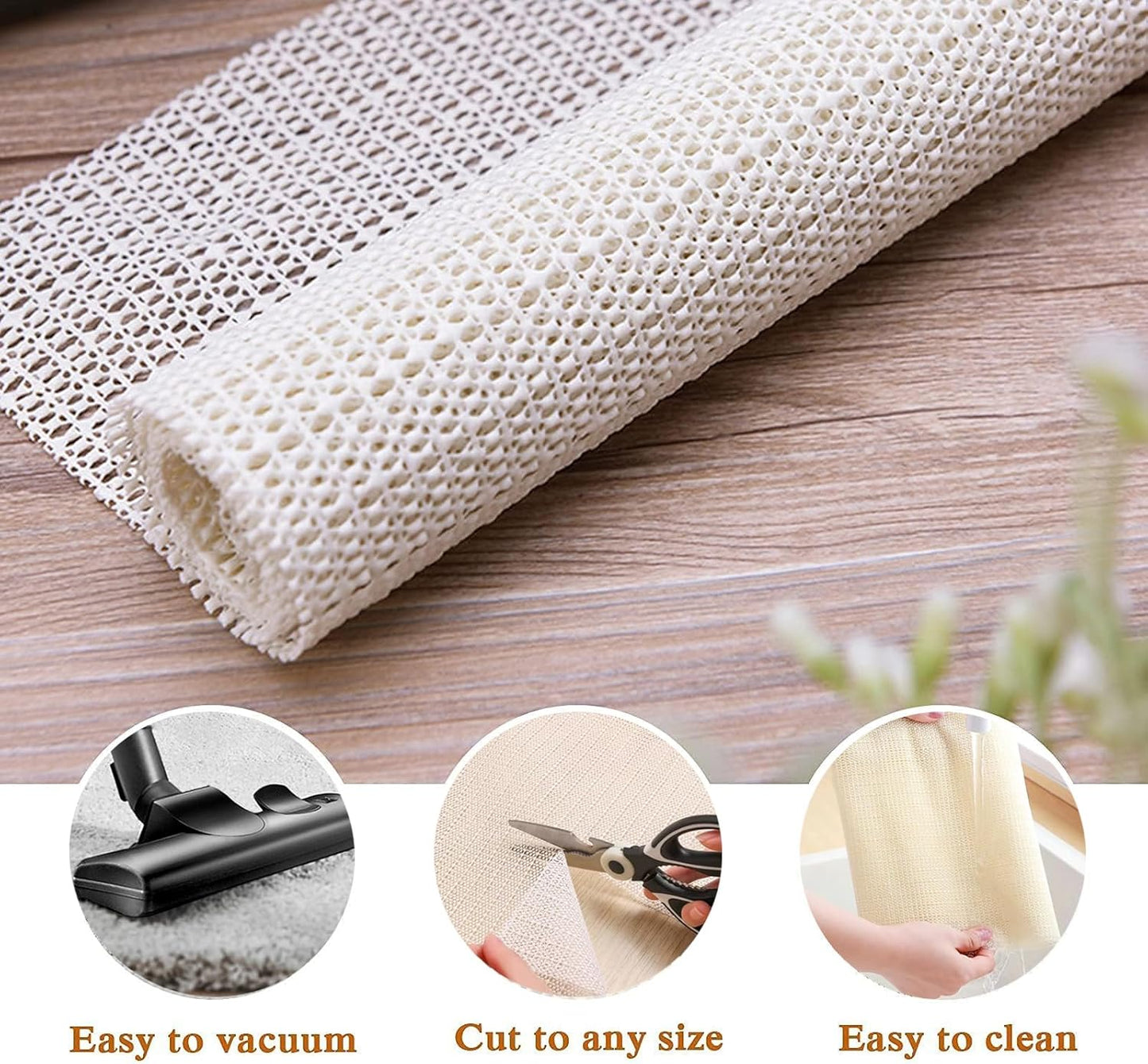 Skiennix Non-Slip Gripper Pad - Anti-Skid Mat for Hardwood & Tile Floors | Customizable Size (White, 70.8x78.7 Inch)
