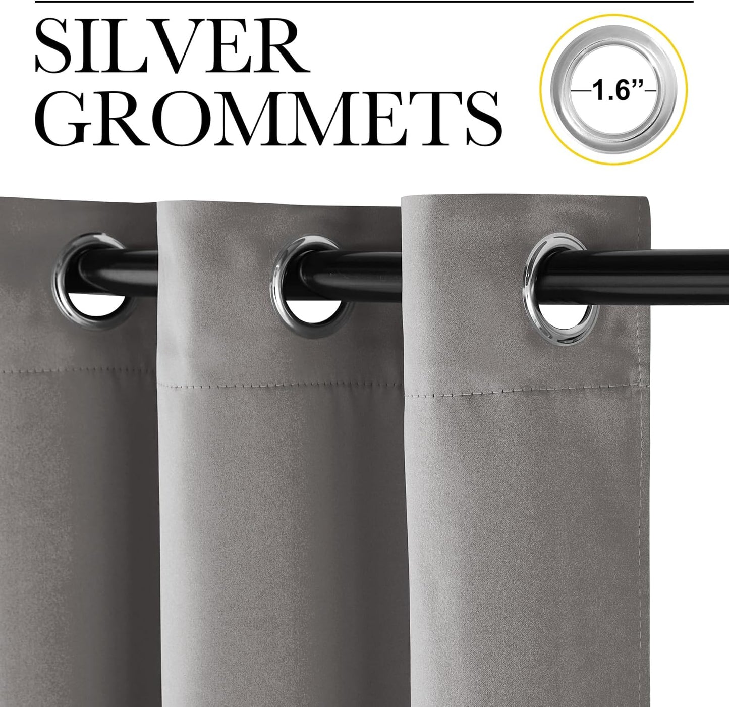 NICETOWN Room Darkening Cafe Curtains - Chrome Gray Grommet Blackout Drapes, 42" x 84", 2 Panels