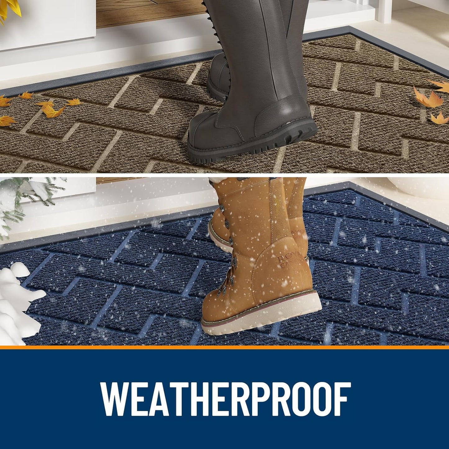 OLANLY Waterproof Front Door Mat - All-Season Herringbone Design, Easy Clean, Low Profile | Wine Red, 59x23