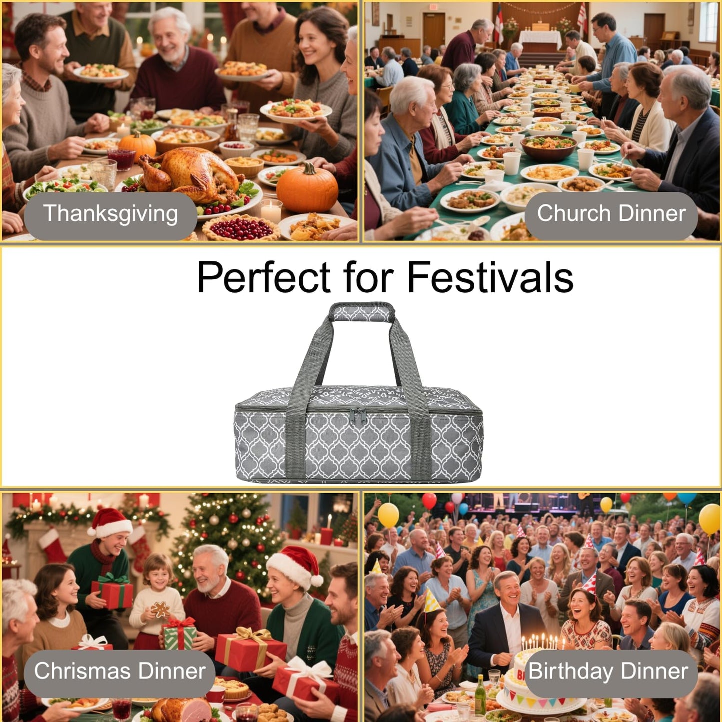 Skiennix Insulated Casserole Carrier Bag - Portable Food Transport Tote for 9x13" Dishes | Silver Gray