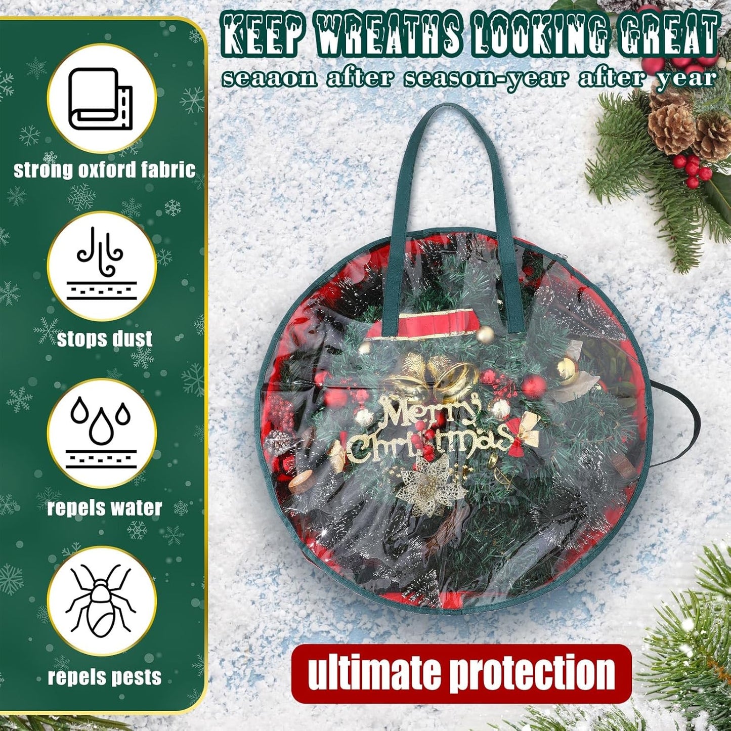 Shappy Wreath Storage Bag - 8 Pcs Red Clear Window Containers with Handles for Holiday Decor