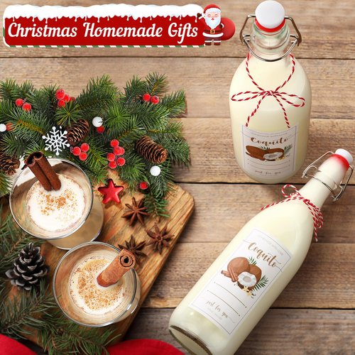 Havawish 6 Pcs 33.8 oz Christmas Coquito Swing Top Glass Bottles for Homemade Coquito Clear Flip Top Bottles with Airtight Cap Lids Labels for Christmas Home Brewing Coquito Beverages Liqueur