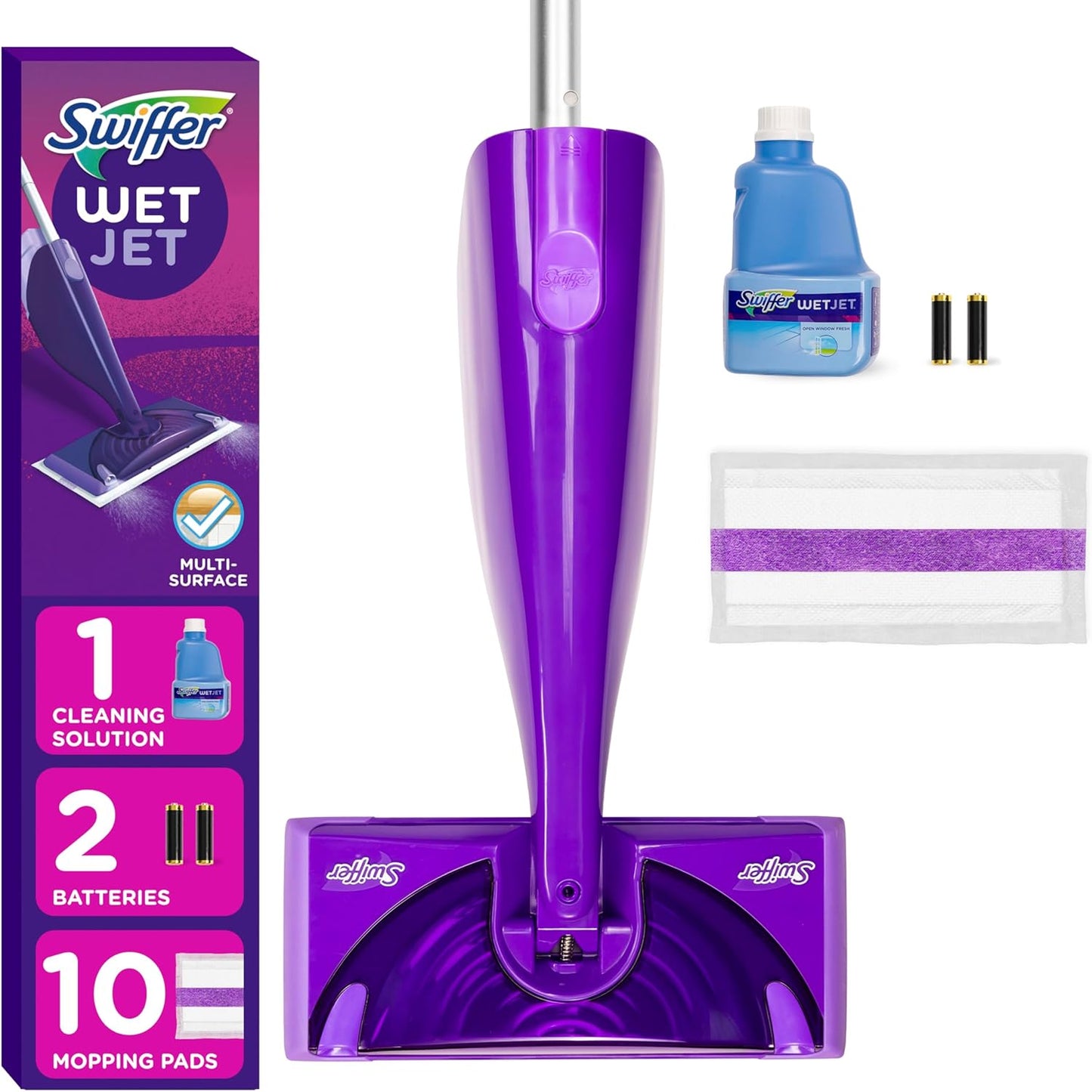 Swiffer WetJet Hardwood Floor Spray Mop Cleaner Kit - Includes Power Mop, 10 Pads & Solution