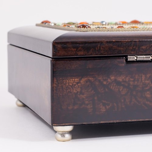 Cottage Garden Jeweled Music Box - Burlwood Finish Plays "You Are My Sunshine" Tune