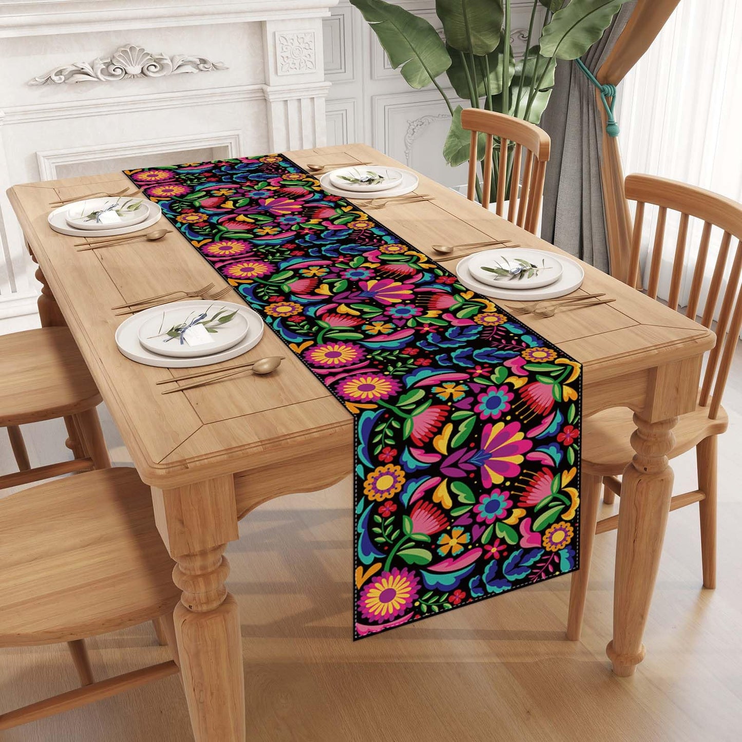 Mexican Fiesta Table Runner Cinco De Mayo Tablecloth Dia De Los Muertos Decor Day of The Dead Decorations and Supplies for Home 13x90 Inch