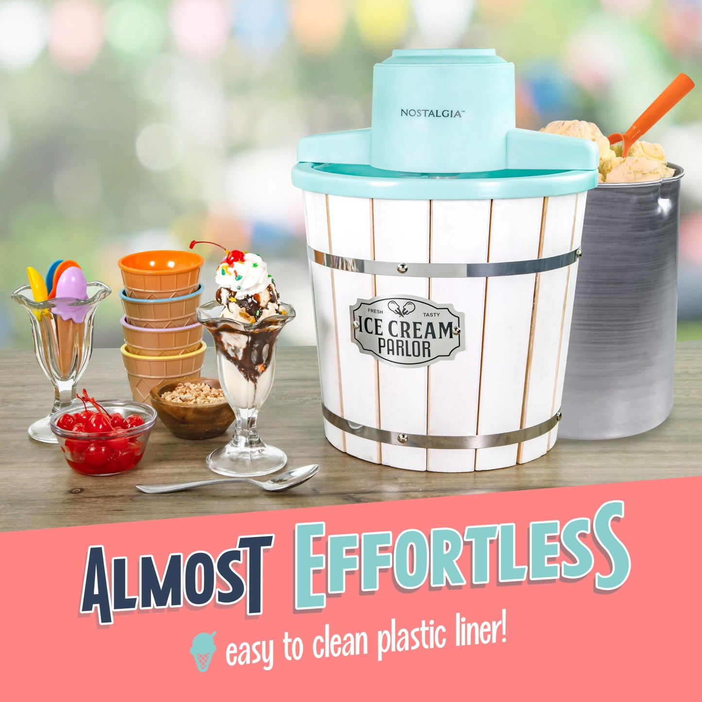 Nostalgia Electric Ice Cream Maker – Parlor Style, Old Fashioned Soft Serve Ice Cream Machine Makes Frozen Yogurt or Gelato in Minutes - Fun Kitchen Appliance – White - 4 Quart