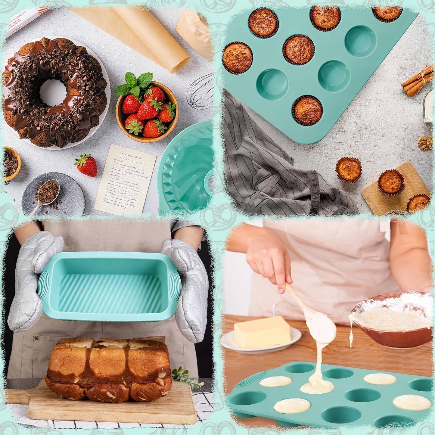 Skiennix Silicone Bakeware Set - 39 Nonstick Baking Pans with Cake, Muffin, and Donut Molds