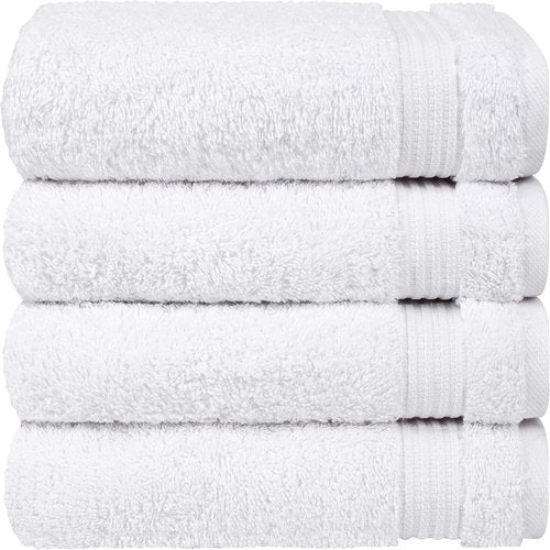 Cotton Paradise Hand Towels - 100% Turkish Cotton, Soft & Absorbent 4-Piece Set | White