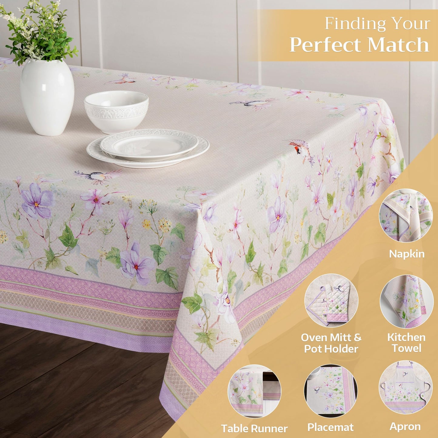 Maison d' Hermine Table Cloth Rectangle Table 100% Cotton 60 x 90 Inches Tablecloth Reusable Decorative for Dining Kitchen Room Farmhouse Home Gifts for Mothers Day Spring Summer - Magnolia Mornings