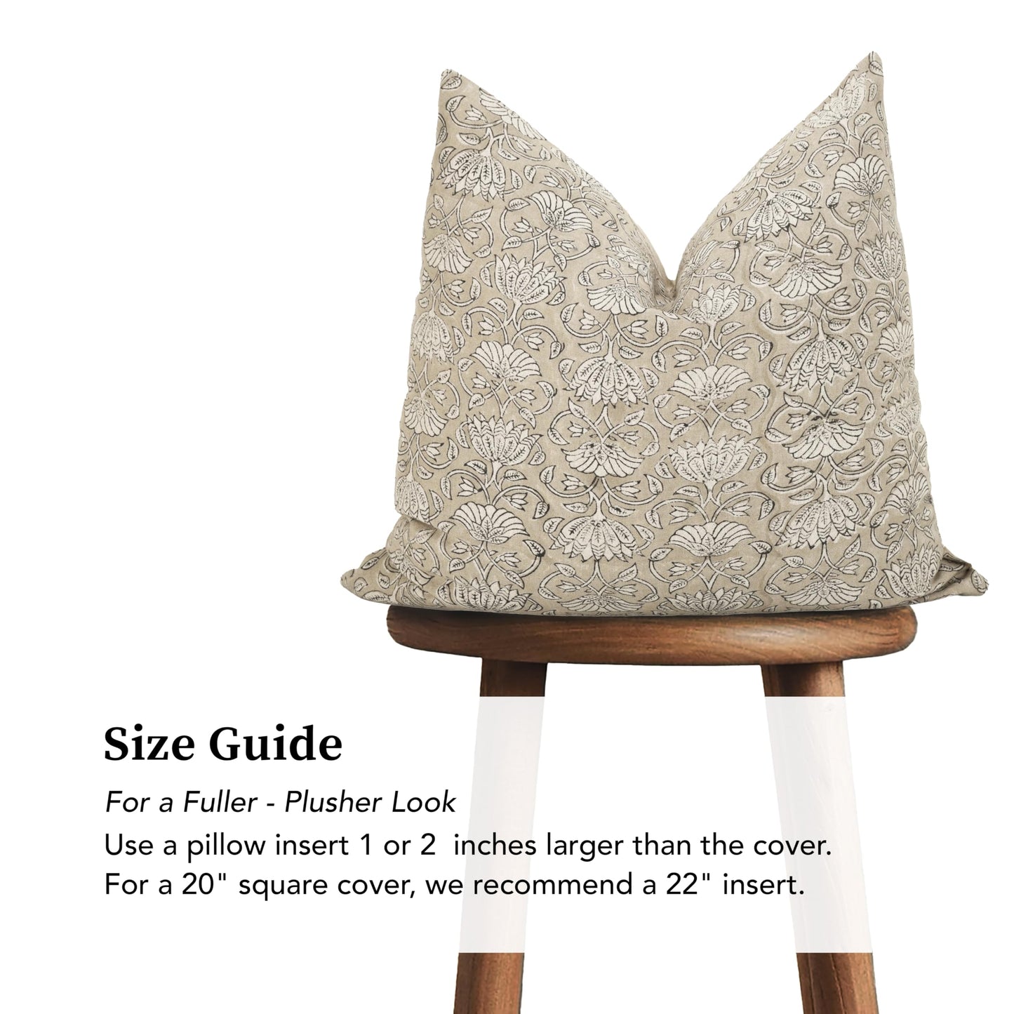 Handmade Block Print 100% Thick Cotton 20 x 20 inch Throw Pillow Cushion Cover with Zipper - Pillowcase for Bedroom, livingroom, Couch, Sofa, Outdoor, Chair, Bed, Home Décor-Margot (Muslin Beige 1)