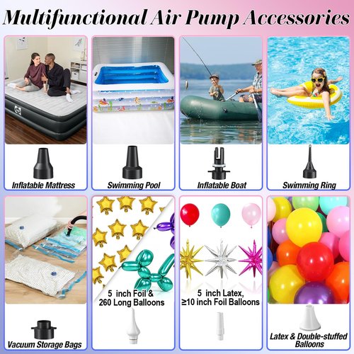 Electric Balloon Pump, 3-in-1 Portable Air Pump for Inflatables and Balloons, Dual Nozzle Balloon Blower Machine for Latex 260q Foil Balloons 110V Inflator Deflator for Pool Floats Air Mattress