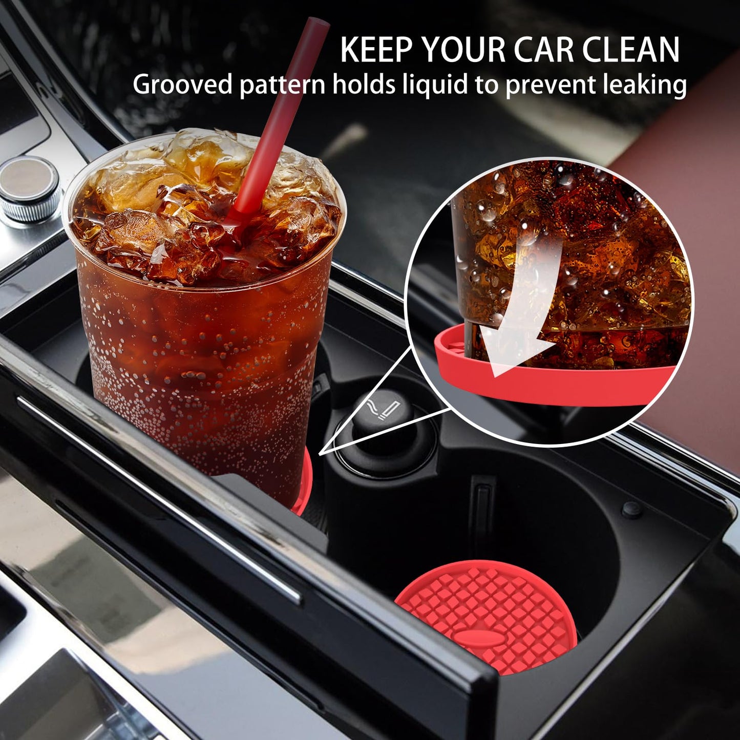 ME.FAN Car Cup Holder Coasters [4 Pack] Silicone Auto Mug Mats,Universal Non-Slip Recessed Car Interior Accessories Red