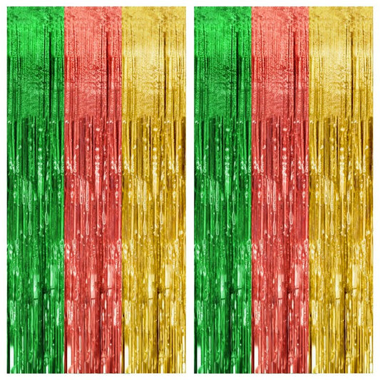 2 Pack Hawaii Party Backdrop Decorations Vibrant Summer Streamers Foil Fringe Curtains Metallic Tinsel Backdrop for Birthday Graduation Baby Shower Christmas Beach Holiday Party Decors