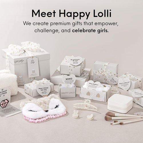 HAPPY LOLLI White LolliBox Gift Set for Tween & Teen Girls Ages 8–15, Birthday Gift Box, Ready-to-Gift Surprise Box with 8 Individually Wrapped Gifts & Empowering Challenges