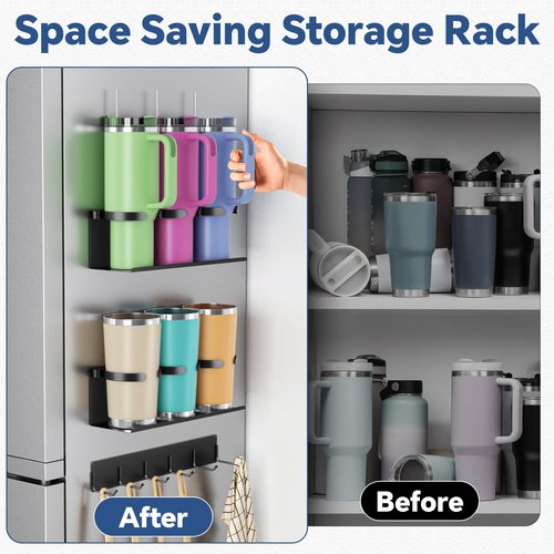 Brippo Strong Magnetic Cup Holder for Stanley 20/30/40 oz, Tumbler Organizer with Lid Rack for Fridge, up to 10 lbs, Kitchen Cabinet Storage for Stanley, Mug Cup Accessories