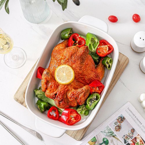 Hasense Ceramic Baking Dish - Non-Stick Lasagna Pan with Handle | 11.8x8.7 Inches, 3.4 Qt, White