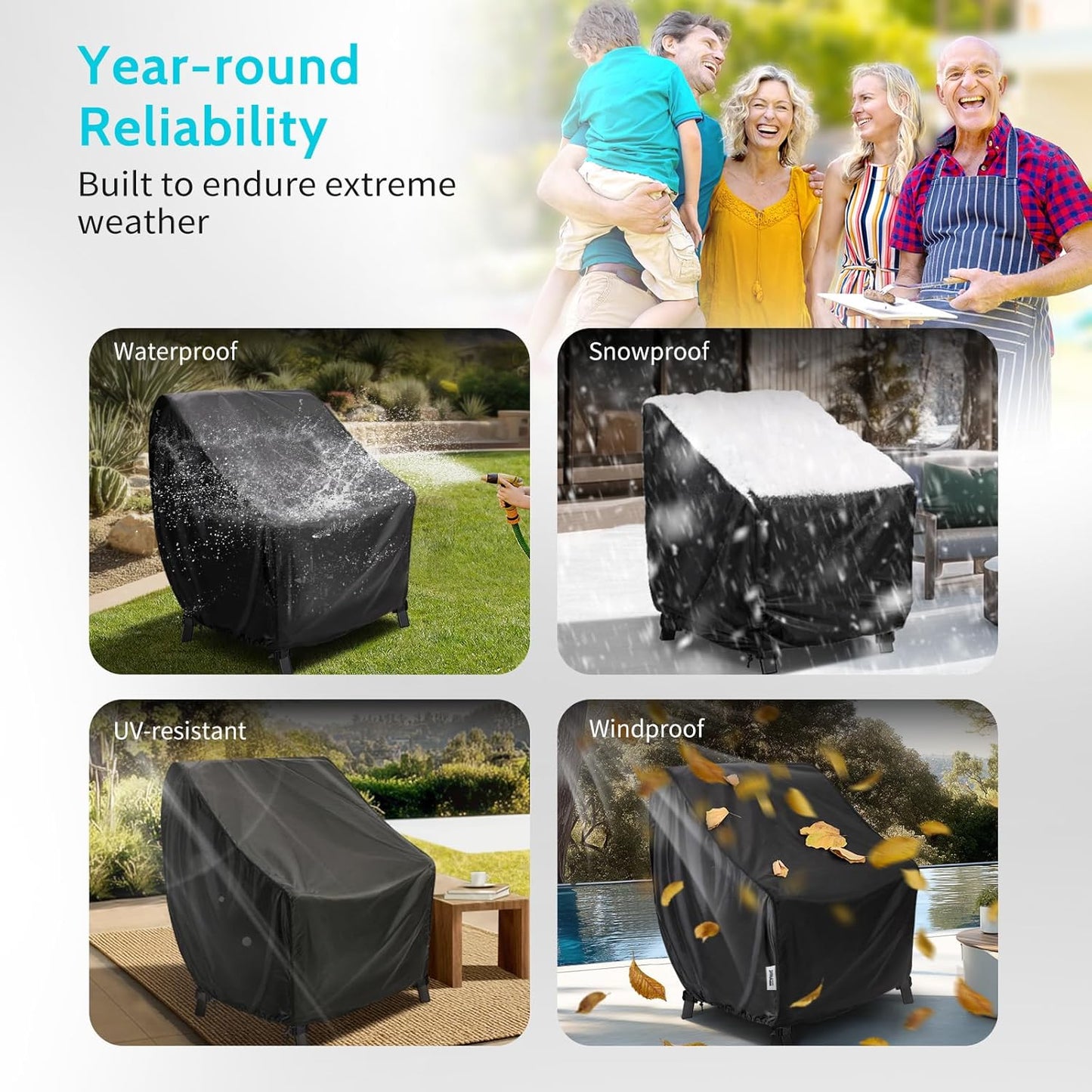 Skiennix Outdoor Chair Covers - Waterproof & UV Resistant - Heavy Duty Oxford Fabric, Black, 33x34x31 Inches