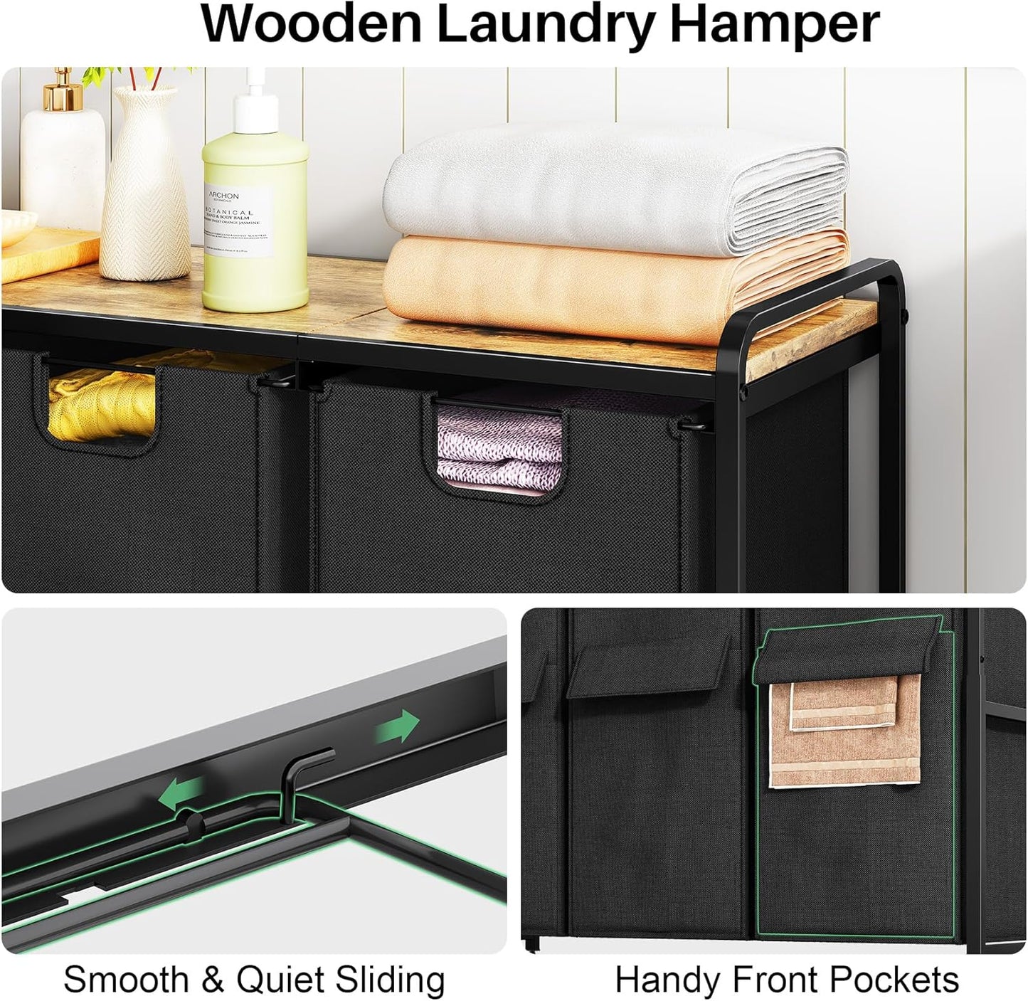Kitstorack Laundry Hamper - 3-Section 51 Gallon Organizer for Efficient Laundry Room Storage