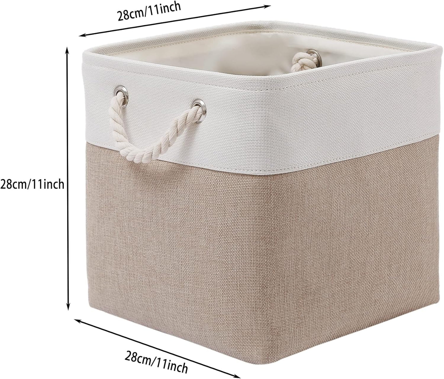 MidmmVick Cube Storage Bins - 11x11 Inch Collapsible Fabric Bins, 6-Pack for Home & Office (White & Beige)