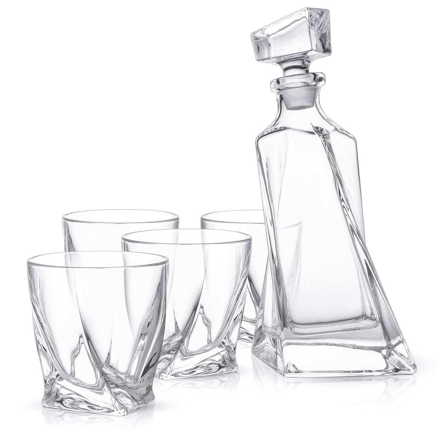 JoyJolt Atlas 5-Piece Luxury Crystal Whiskey Decanter Set, 22 oz Decanter & 4 x 10.8 oz Old Fashioned Whiskey Glasses