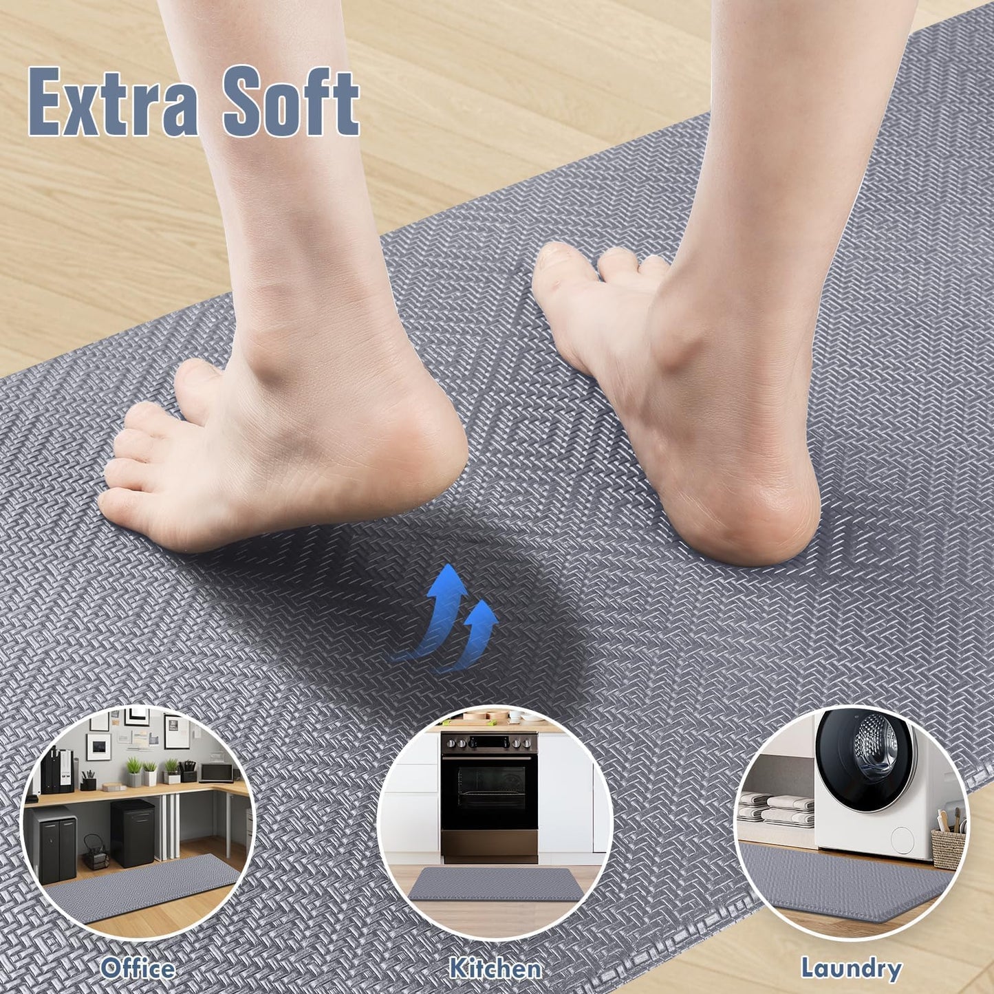 Mattitude Kitchen Mat 2PCS Kitchen Rugs Cushioned Anti-Fatigue Rug Waterproof Standing Desk Mat Kitchen Mats for Floor Kitchen Rug Set for Kitchen, Sink, Office 17.3"×30"+17.3"×47"-0.47inch Light Grey