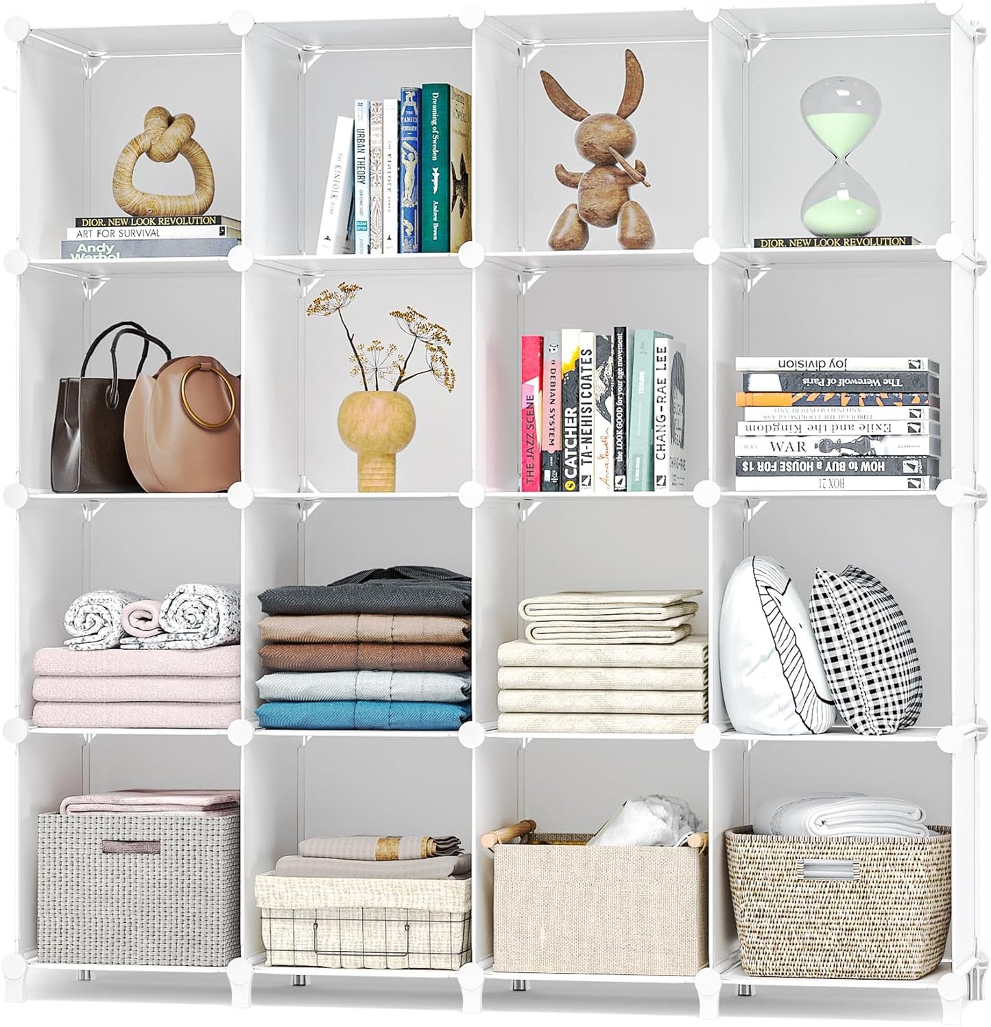 Neprock 16-Cubby Storage Organizer - Versatile Closet Shelves for Clothing & Books | White