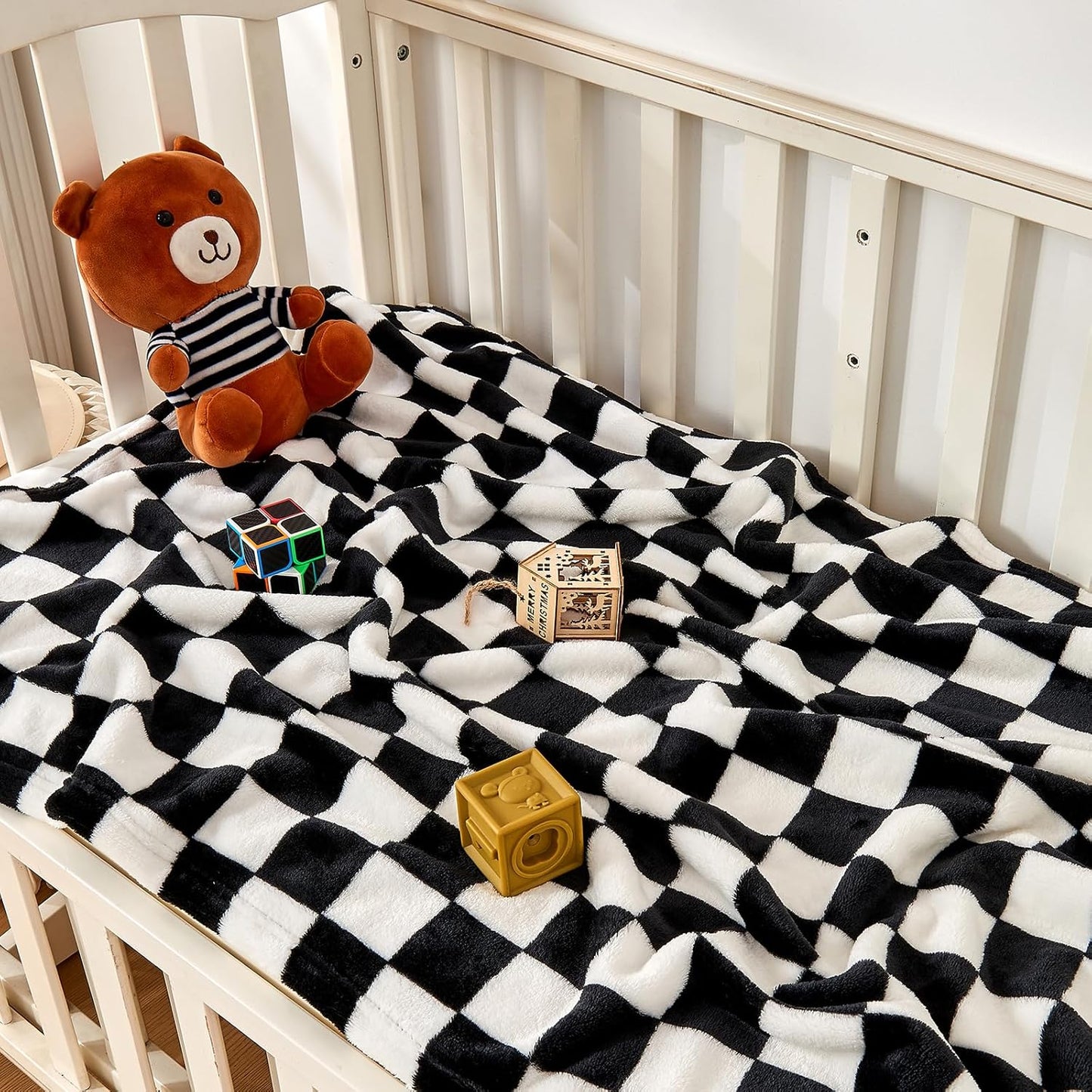 Yurhap Checkered Baby Blanket - Ultra Soft Fleece Receiving Blanket for Infants | 30''x40'', Black