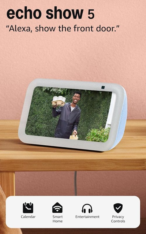 Echo Show 5 (3rd Gen) - Adjustable Stand with USB-C Charging Port | Glacier White