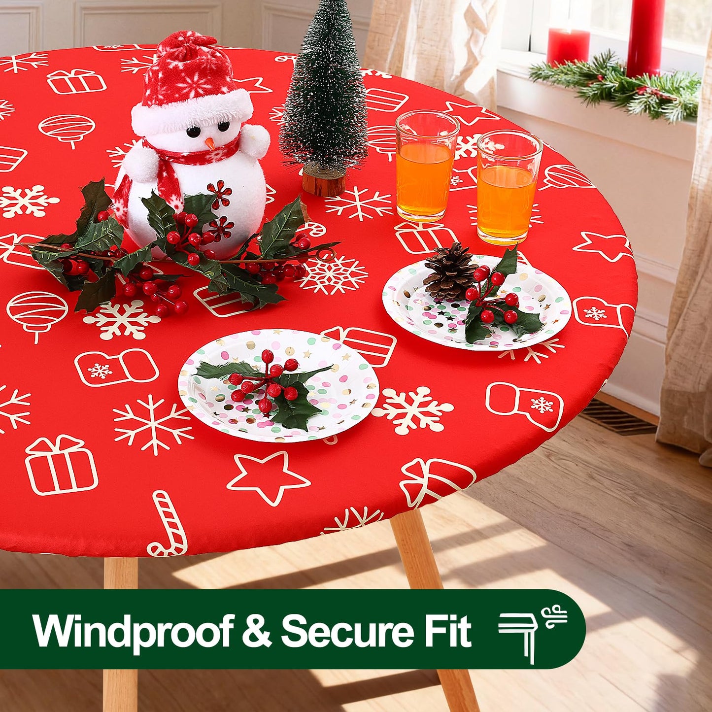 Smiry Round Spandex Tablecloth, Elastic Fitted Washable Tablecloths for 45"-56" Tables, Waterpoof Stretch Picnic Table Cover for Dining, Indoor and Outdoor, Snowflake