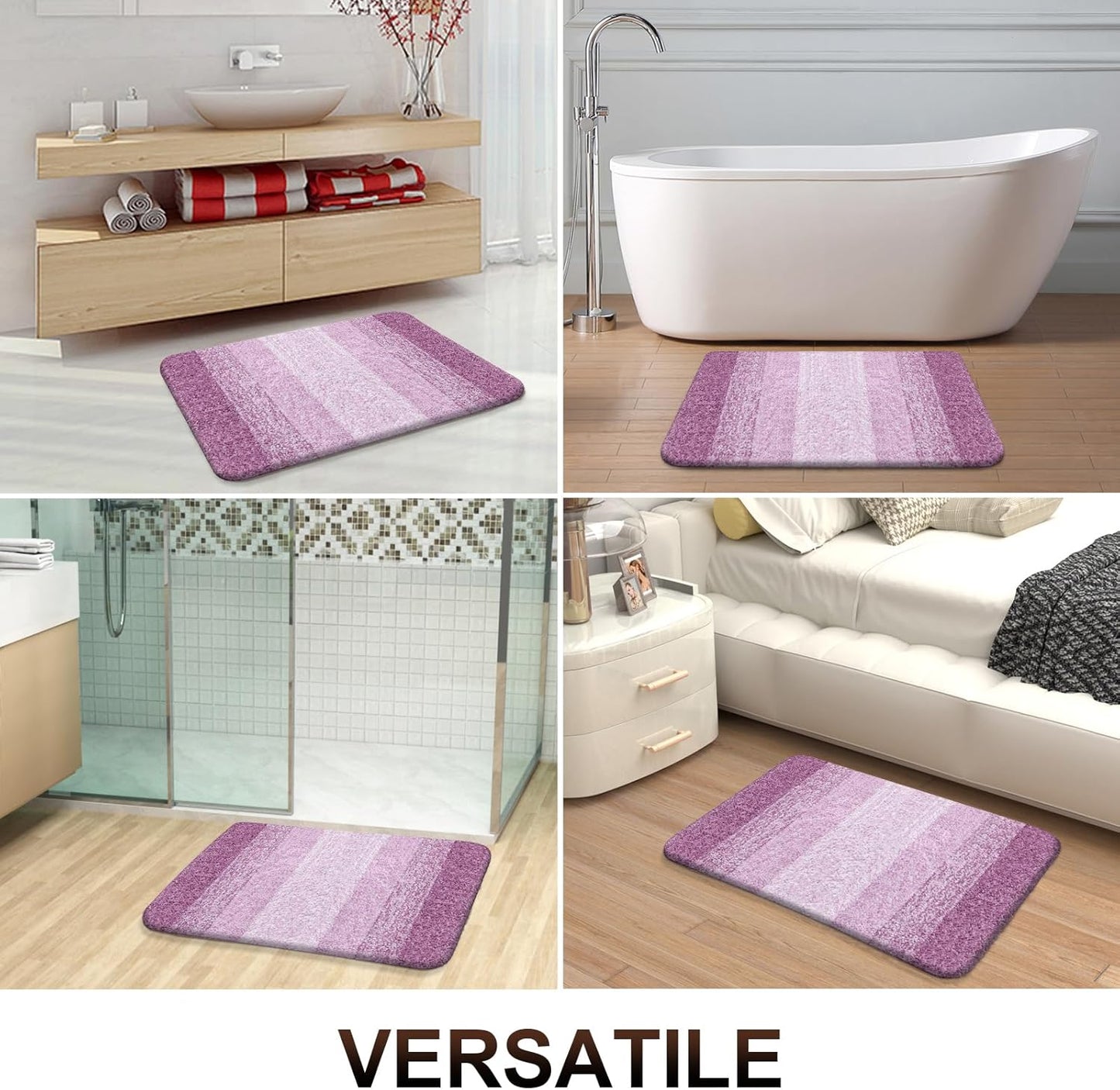 OLANLY Bathroom Runner Rug - Extra Soft Microfiber Mat with Rubber Backing | 47x17, Quick Dry, Pinkish-Purple