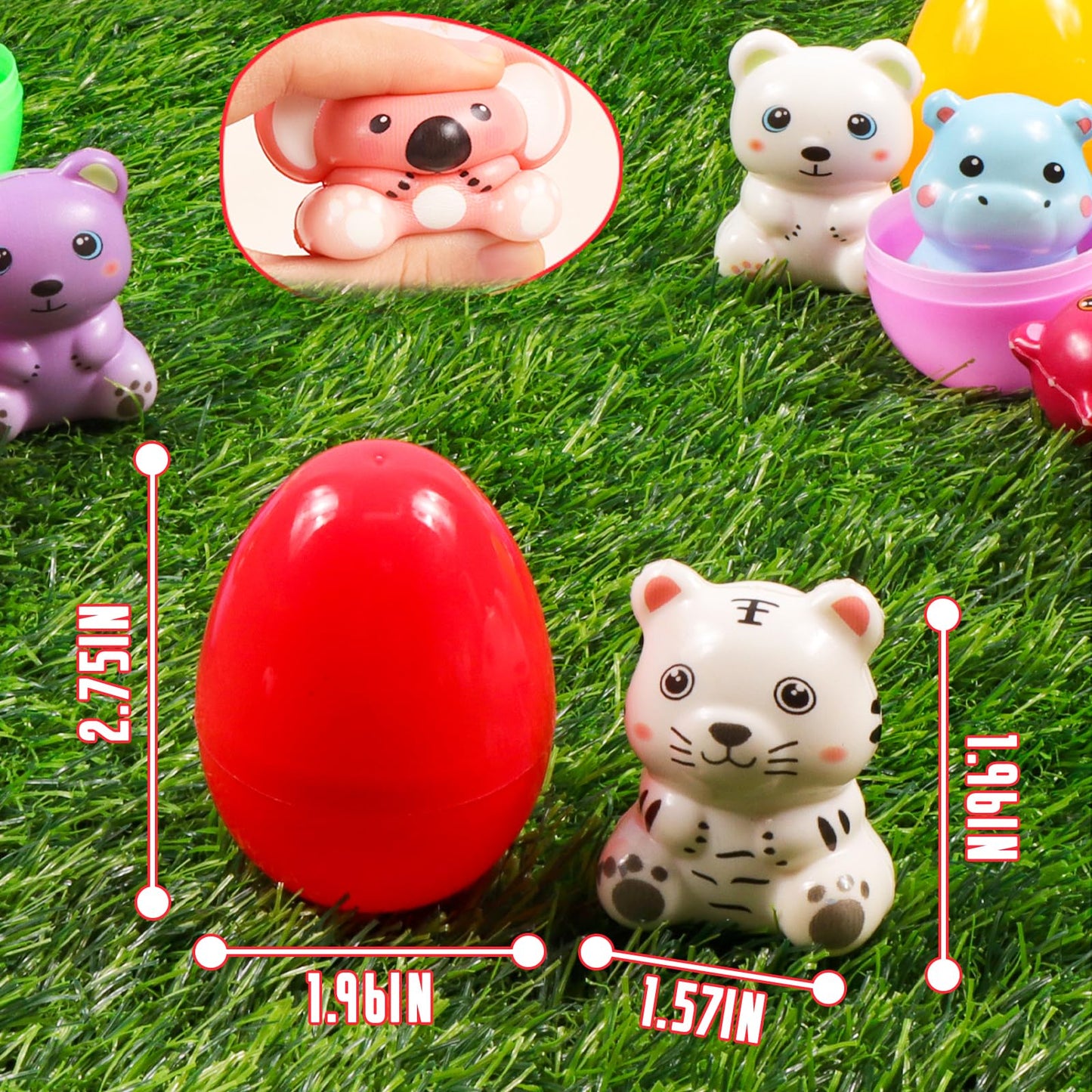 KissFuture 24 Pack Prefilled Easter Eggs with Animal Squishy Toys, Easter Eggs Filled for Egg Hunt, Easter Basket Stuffers, Easter Gifts for Kids, Easter Party Favors Prizes