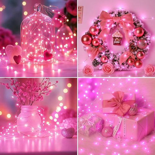20 Pack Fairy Lights - 7ft Battery Operated LED Twinkle Lights | Waterproof Mini String Lights for DIY Party & Wedding Decor - Pink