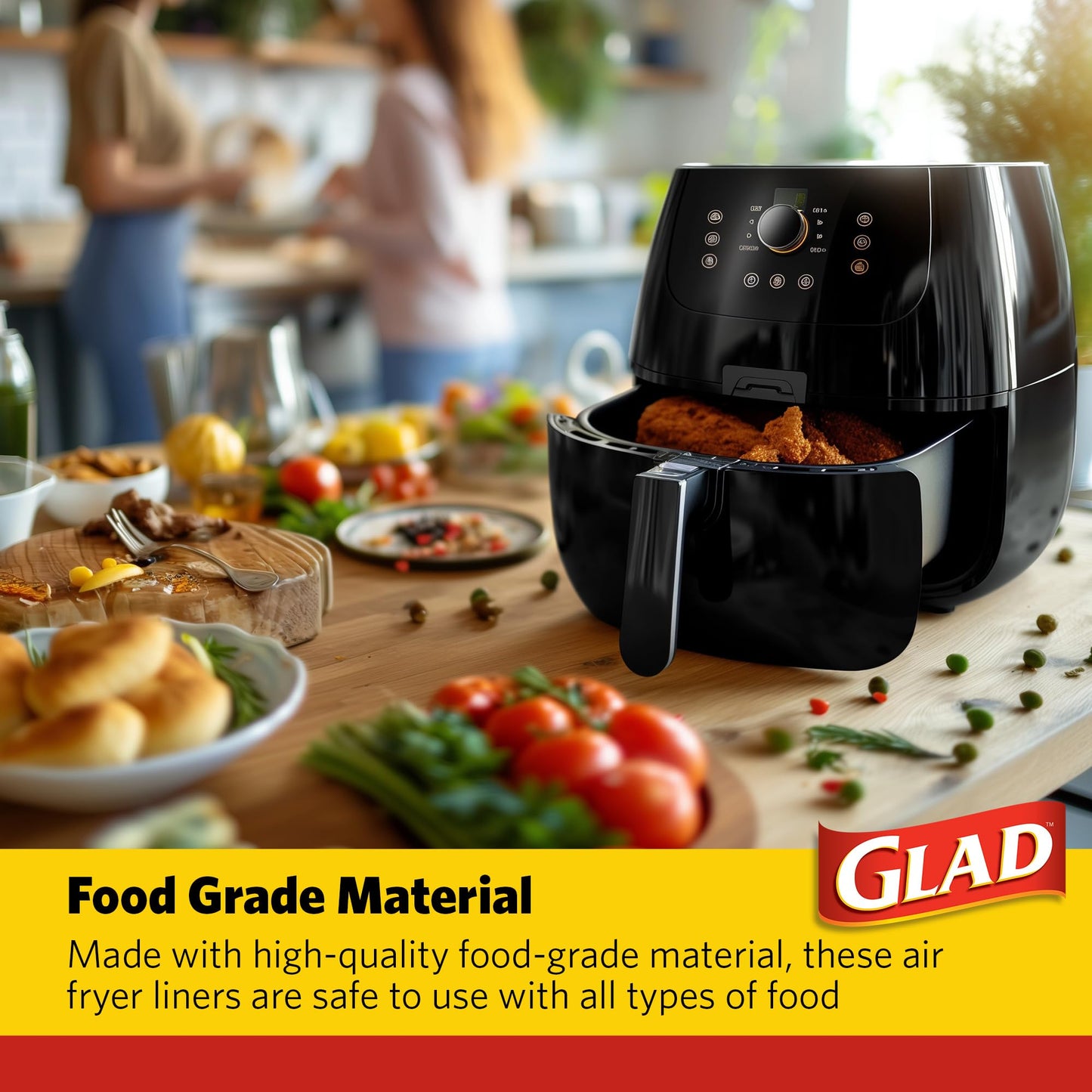 Glad Air Fryer Parchment Liners, Nonstick, Heat Resistant to 446 Degrees F, Food-Grade Material, Flat Square for Round and Square Air Fryer Baskets, 6.5" x 6.5", 100 Count