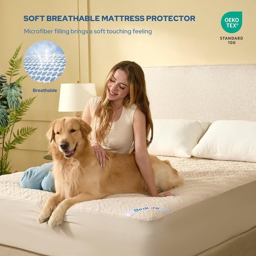 BEDLORE Waterproof Mattress Protector - Twin XL Soft Breathable Cover with Deep Pocket 6"-15" Depth | Beige