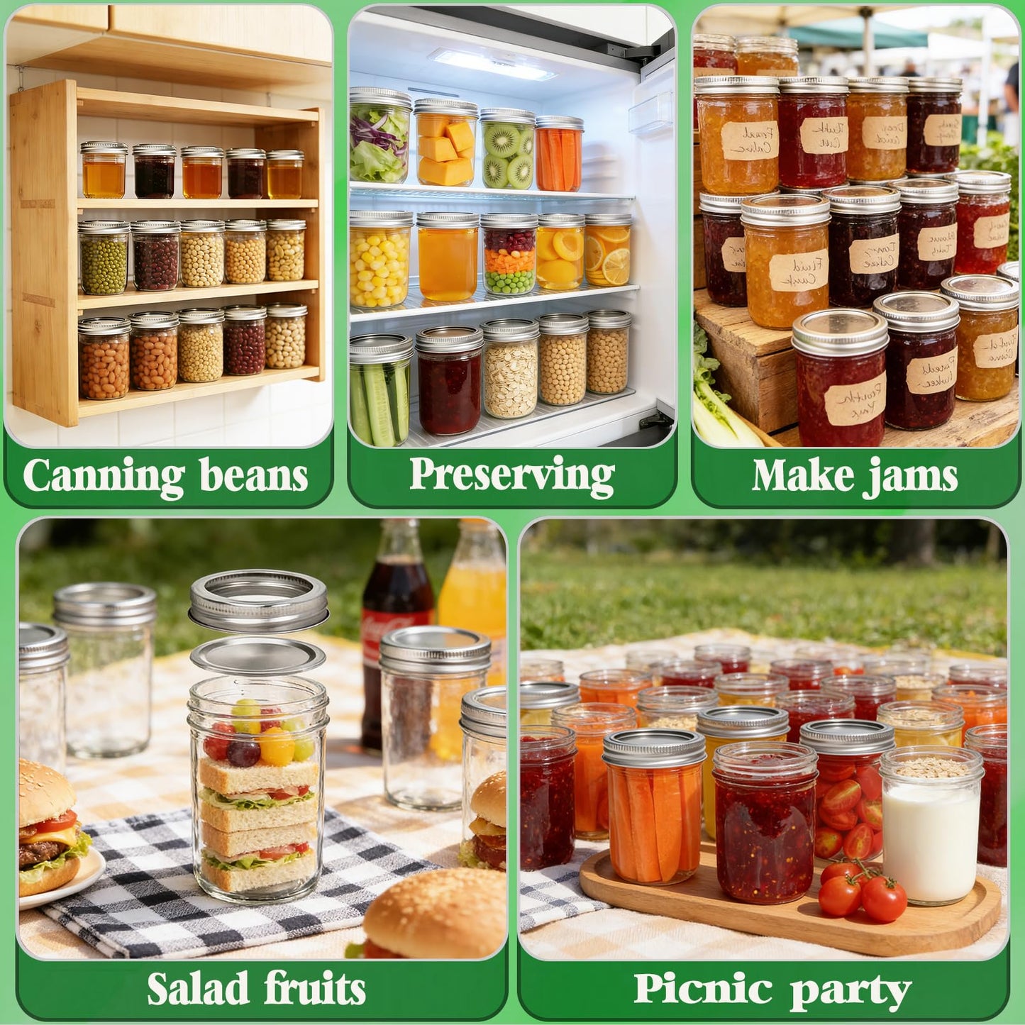 KISYONGUS 18 Pack Mason Jars, 16oz & 8oz Mason jars with Airtight Lids, Glass Canning Jars for Preserving, Jam, Kitchen Storage,Fermenting, Pickling, Freezing