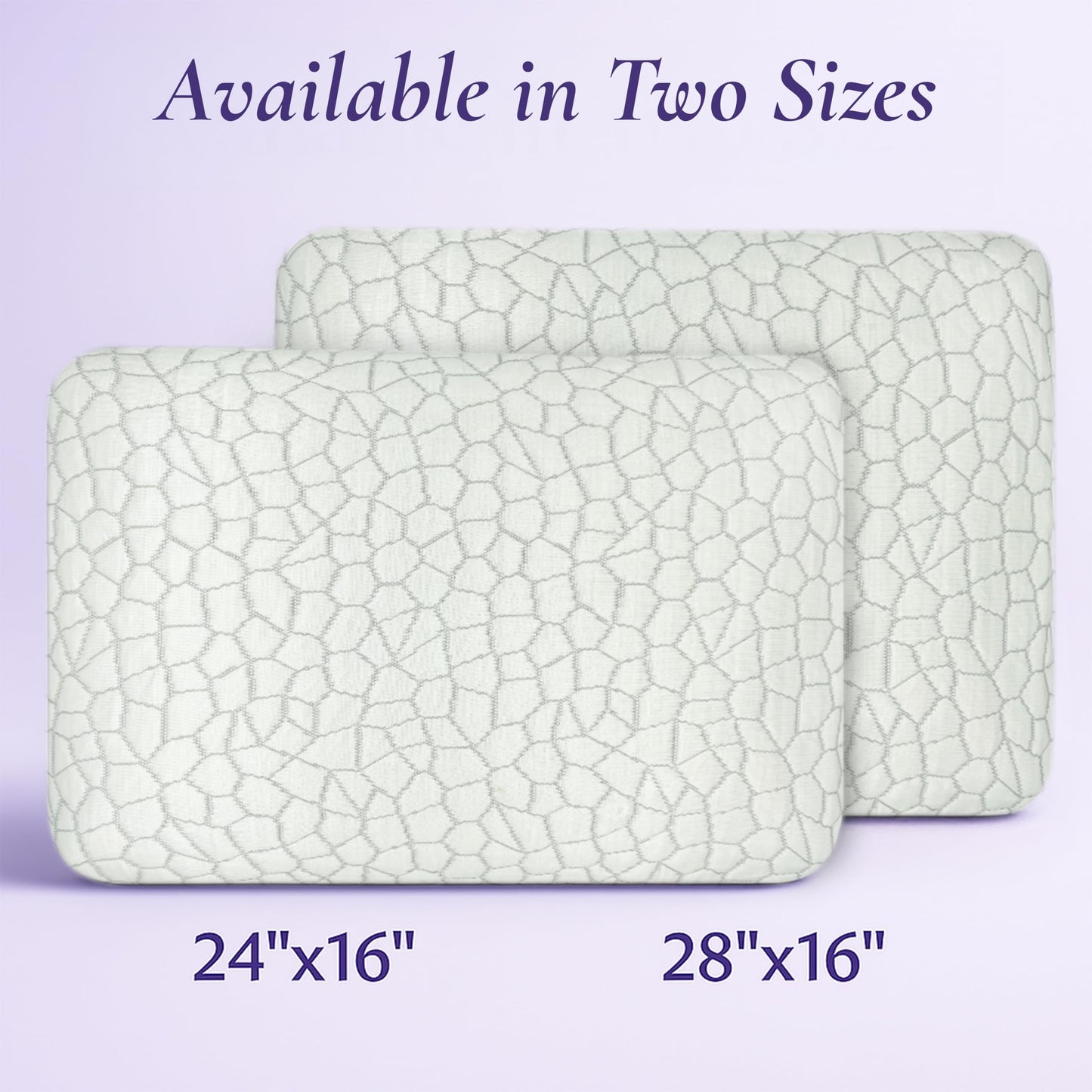 OMEO 2 Pack Lavender Cooling Memory Foam Bed Rest Pillows, Ventilated Memory Foam Cooling Pillow for Stomach, Back and Side Sleeper Support, Washable Removable Cover Sleeping Pillows, 24" x 16"