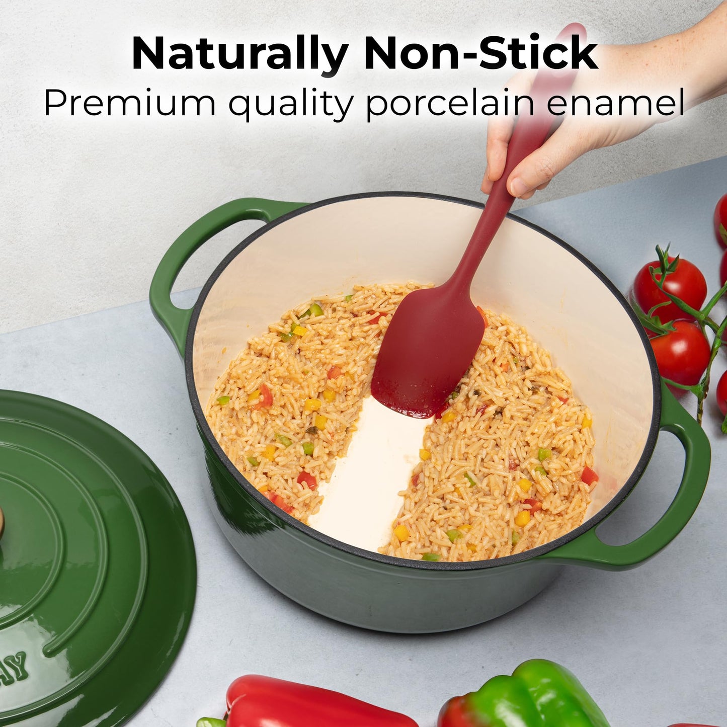 Zulay Kitchen 7.7 Quart Enameled Cast Iron Dutch Oven Pot with Lid – Premium Durability & Oven Safe up to 500°F – Heavy Duty Cookware Perfect for Bread Baking, Stews, Braising & Roasting – Green