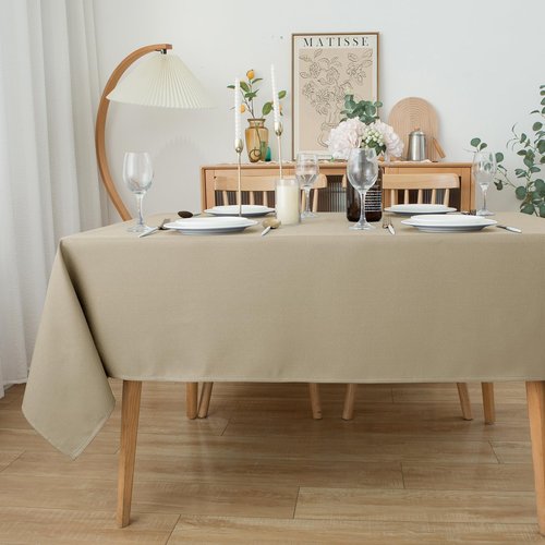 Biscaynebay Textured Fabric Tablecloths 90x156 Inches Rectangular, Natural Water Resistant Tablecloths for Dining, Kitchen, Wedding, Parties etc. Machine Washable