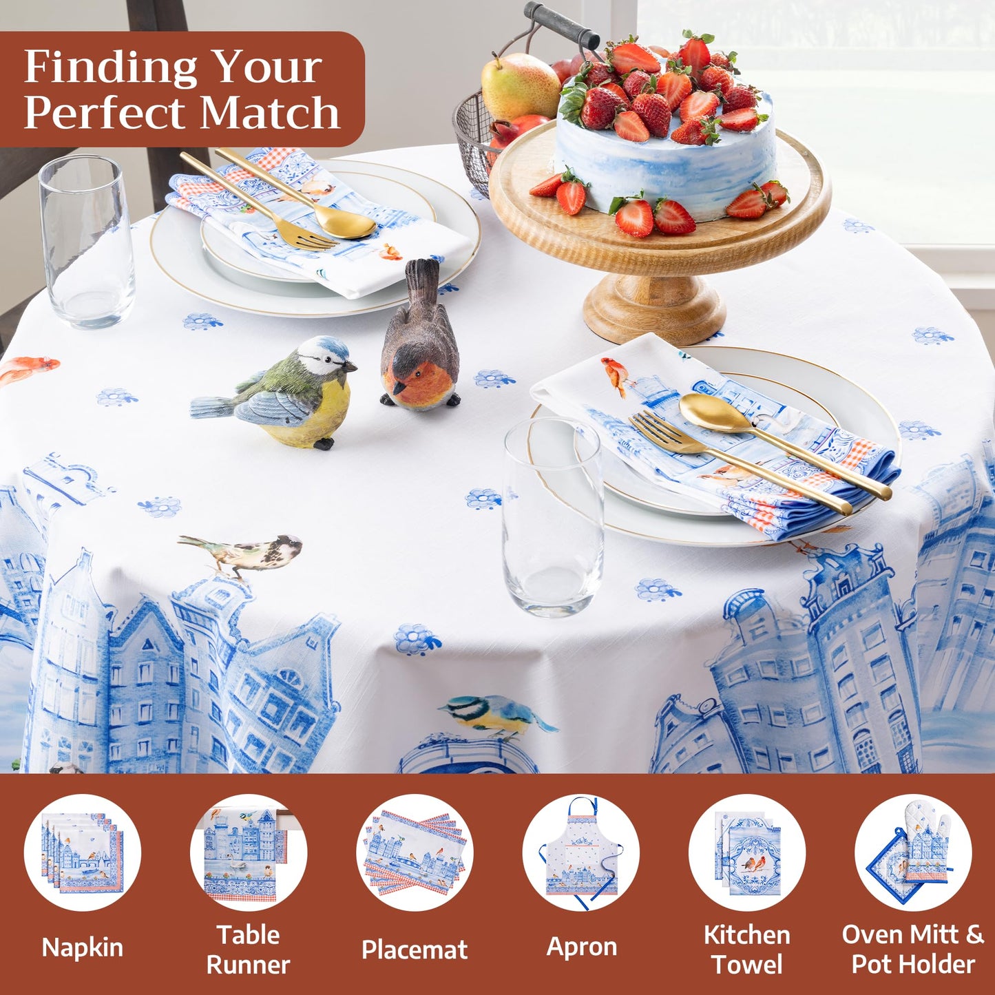 Maison d' Hermine Table Cloth Round Table 100% Cotton 63 Round Inches Tablecloth Reusable Decorative for Dining Kitchen Room Farmhouse Home Gifts for Mothers Day Spring Summer - Amsterdam Canals