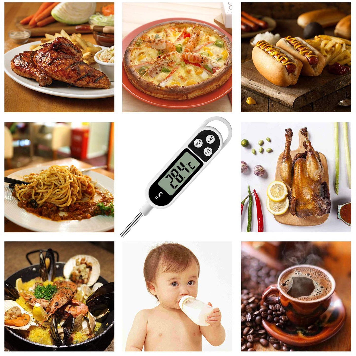 Skiennix Digital Meat Thermometer - Instant Read Probe for Cooking, BBQ & Baking | Long Probe for Accurate Temperature
