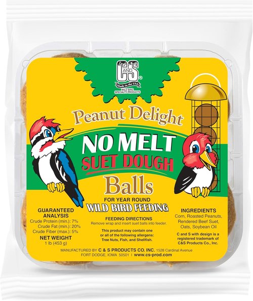 C&S Peanut Delight Dough Balls for Wild Birds - No Melt Formula, Pack of 4 | Ideal for Woodpeckers & Blue Jays