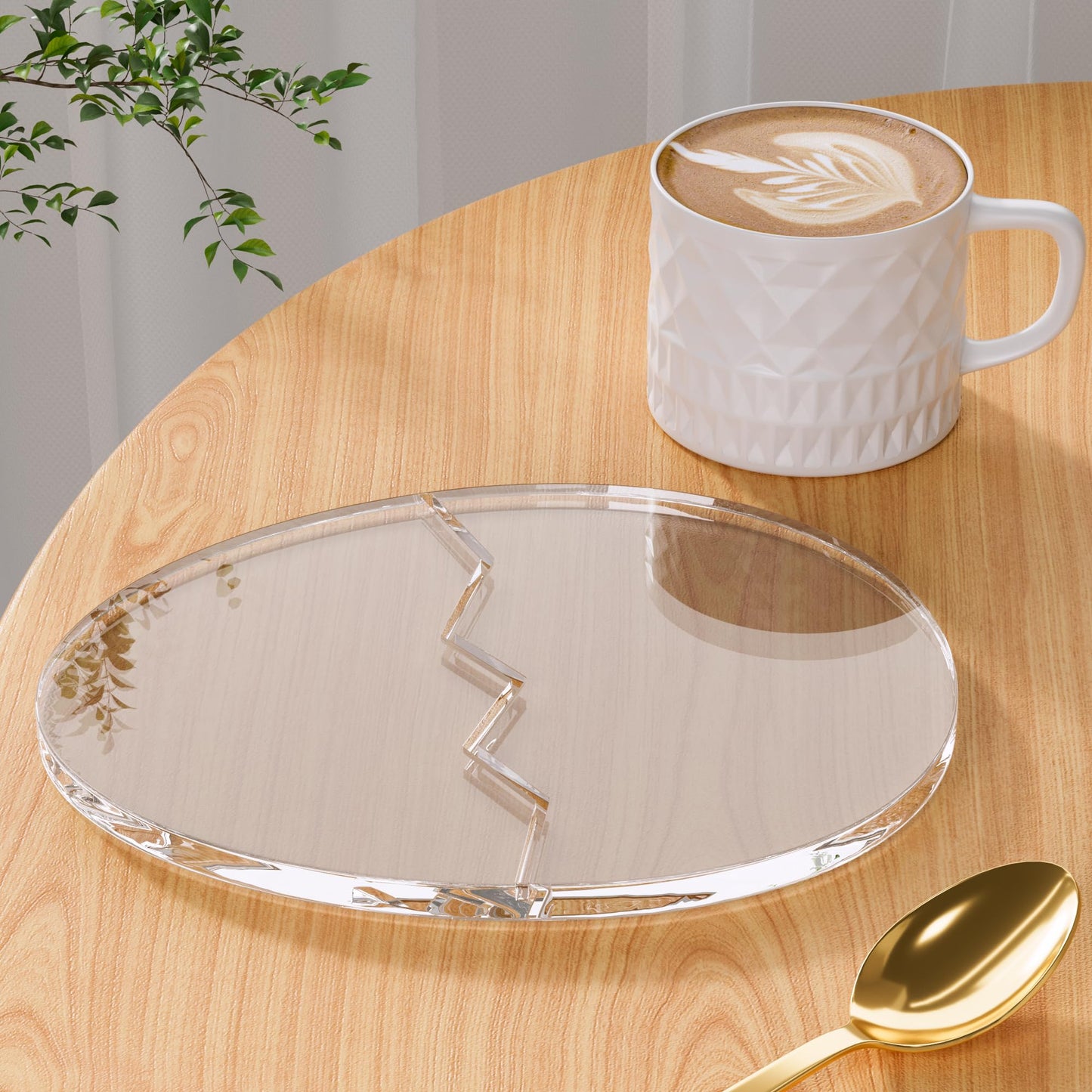 Acrylic Coaster Decorative Plates,Office Desk Accessories, Clear Dinosaur Egg Shape Coffee Cup Decor, Perfect for Tabletop Protection and Display.