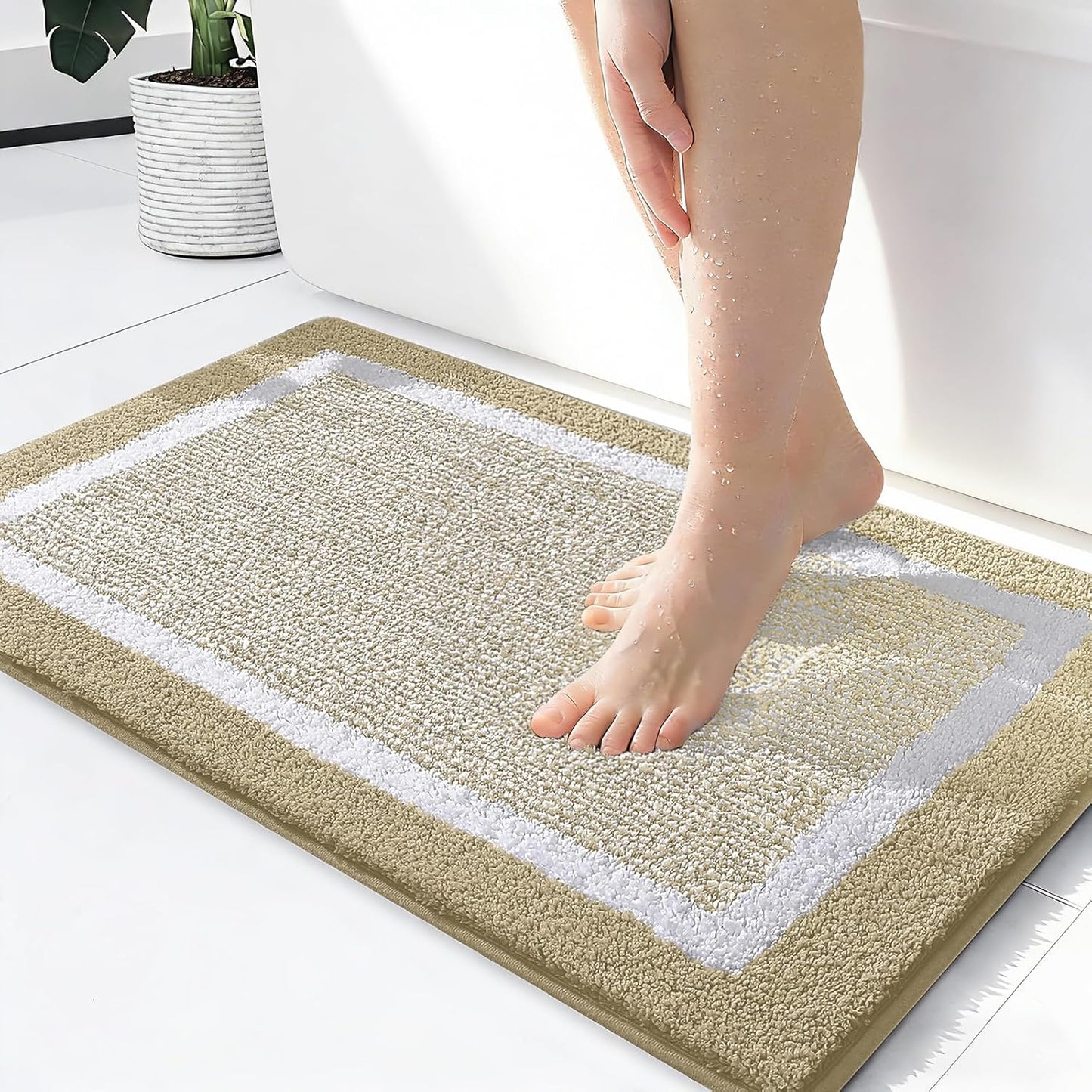 OLANLY Bathroom Rugs - Extra Soft Microfiber Bath Mat | Non-Slip, Quick Dry, 24x16, Beige